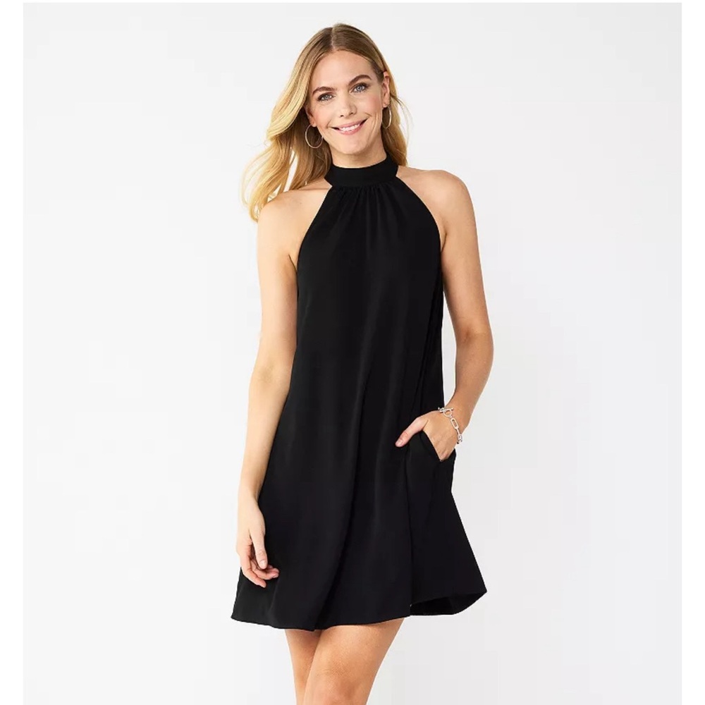 Nine West Womens Mock Neck Swing Mini Dress. Color Black. Size Medium NWT